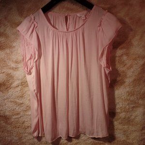 Lauren Conrad baby pink gathered neckline flutter & lace sleeves soft jersey XXL